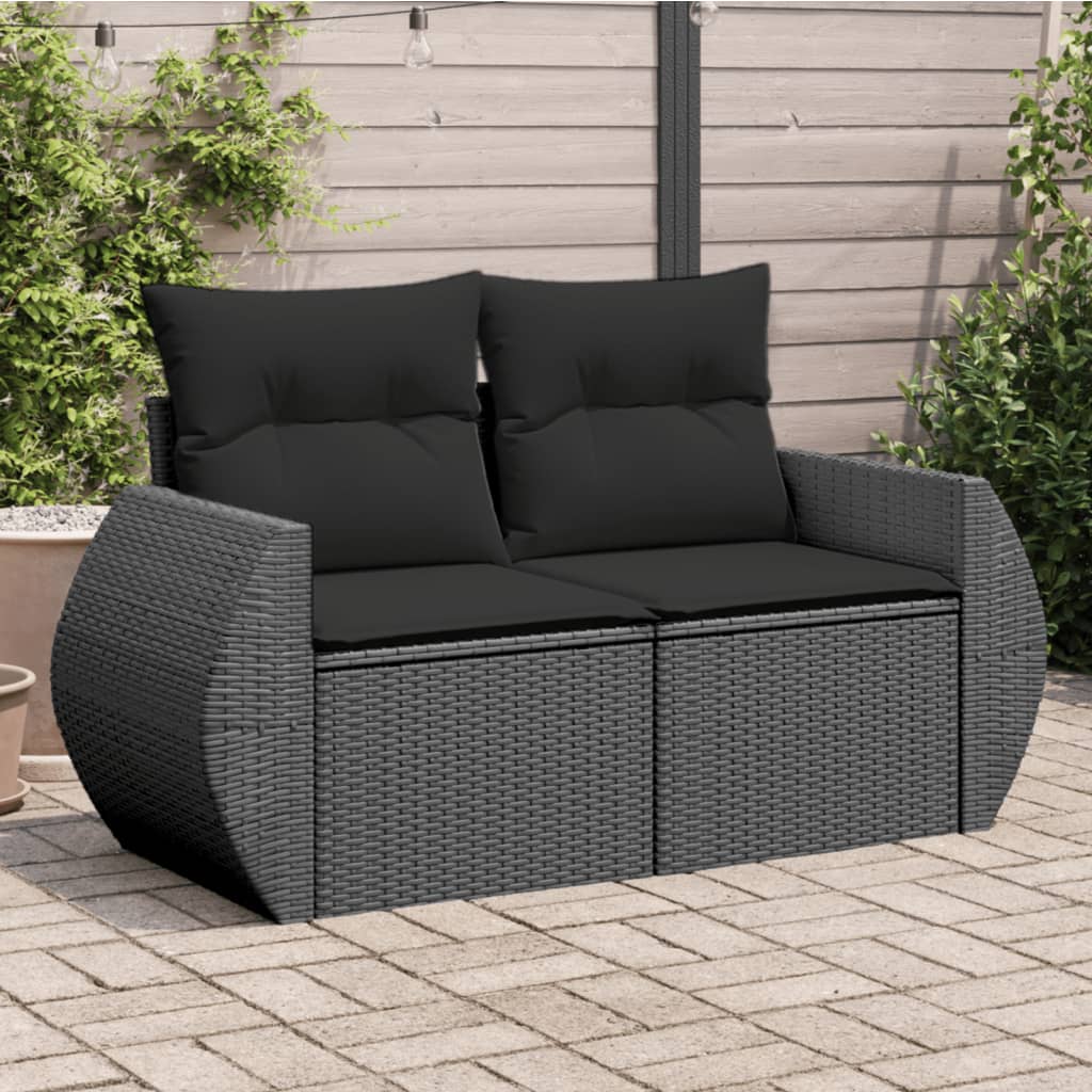 Tuinbank met kussens 2-zits zwart poly rattan is nu te koop bij PeponiXL, paradijselijk wonen!