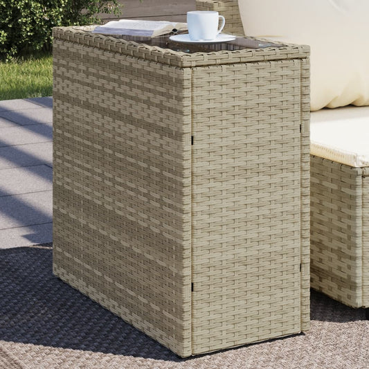 Tuinbijzettafel glasblad 58x27,5x55 cm poly rattan lichtgrijs is nu te koop bij PeponiXL, paradijselijk wonen!