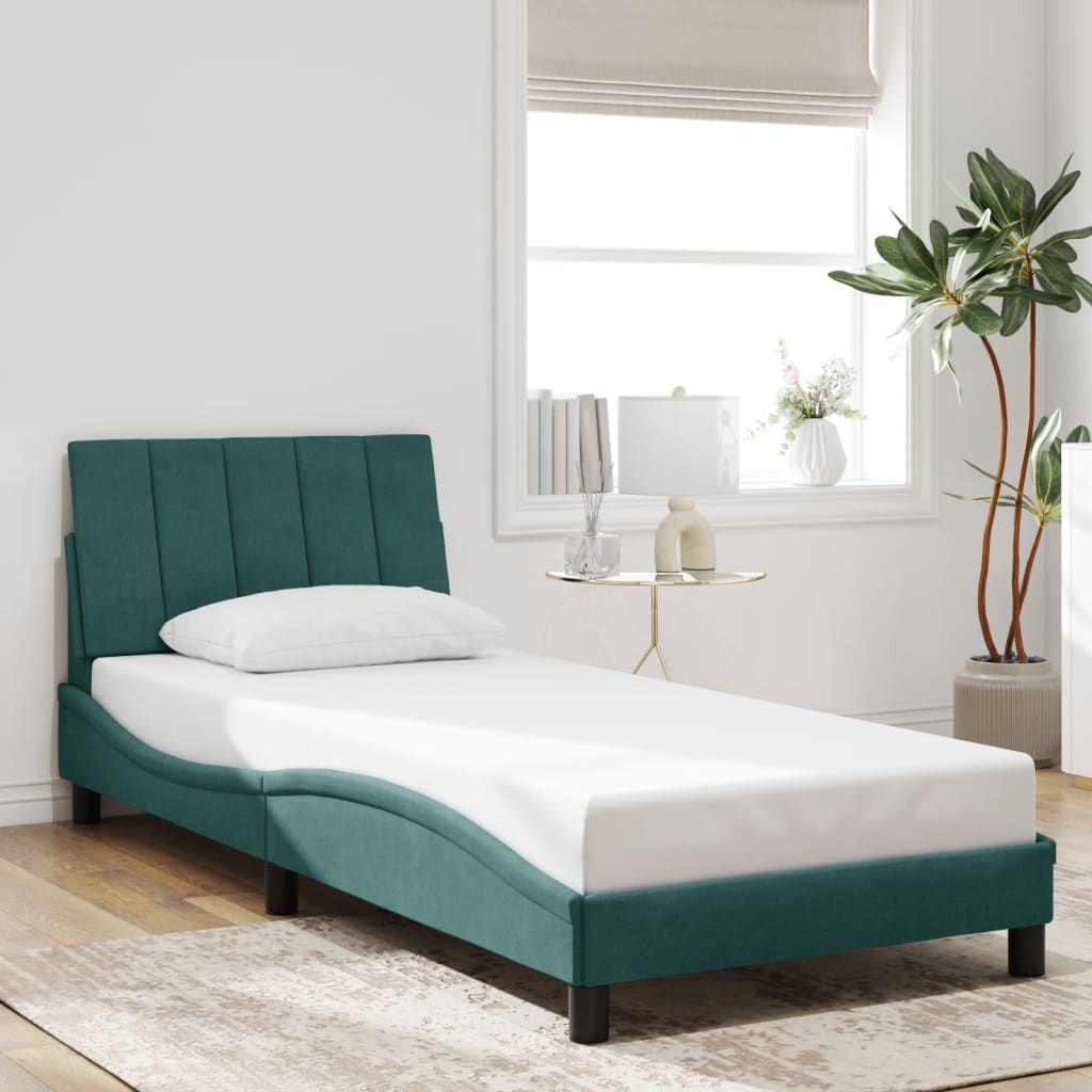 Bedframe zonder matras "Hanko" 80x200 cm fluweel donkergroen is nu te koop bij PeponiXL, paradijselijk wonen!