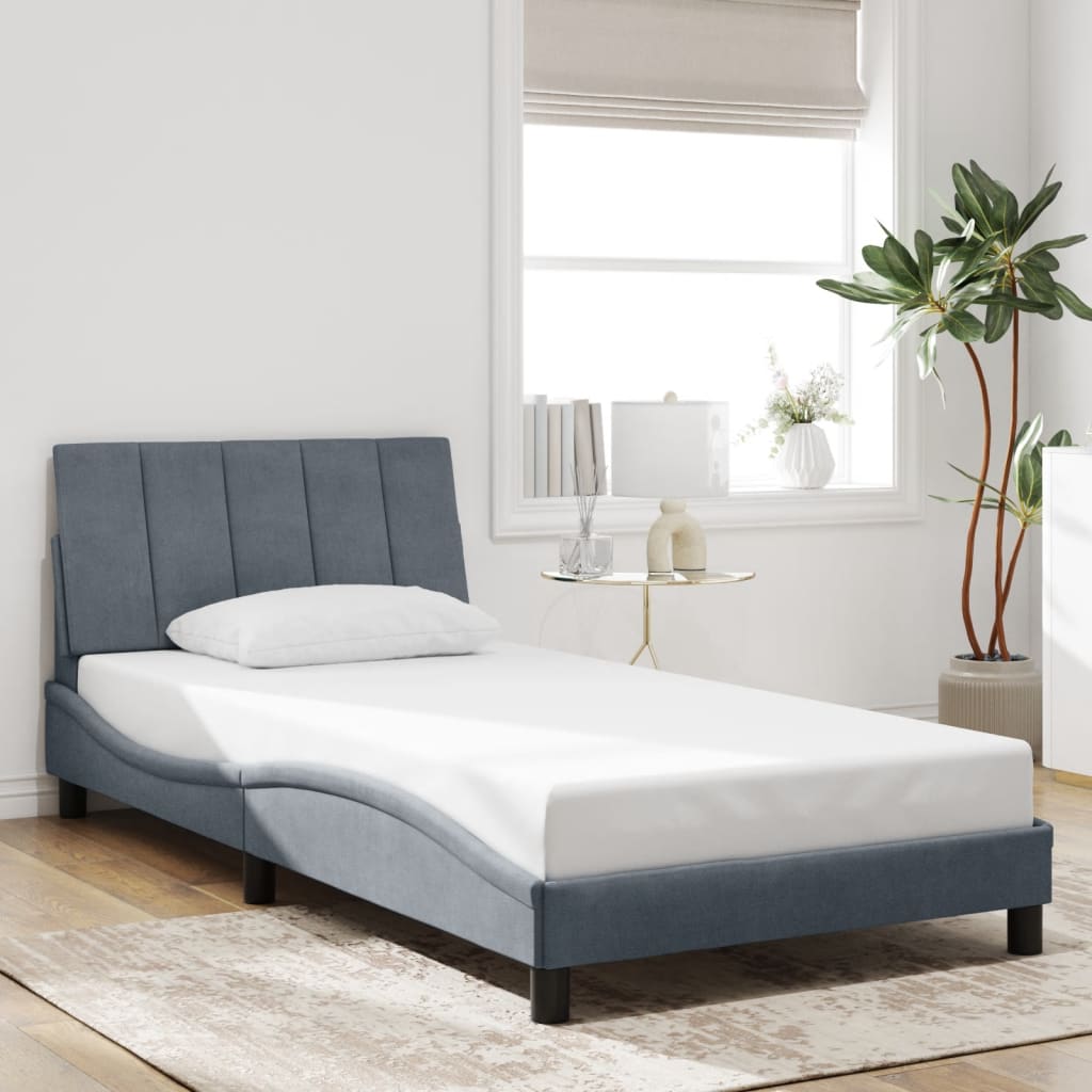 Bedframe zonder matras "Hanko" 100x200 cm fluweel donkergrijs is nu te koop bij PeponiXL, paradijselijk wonen!