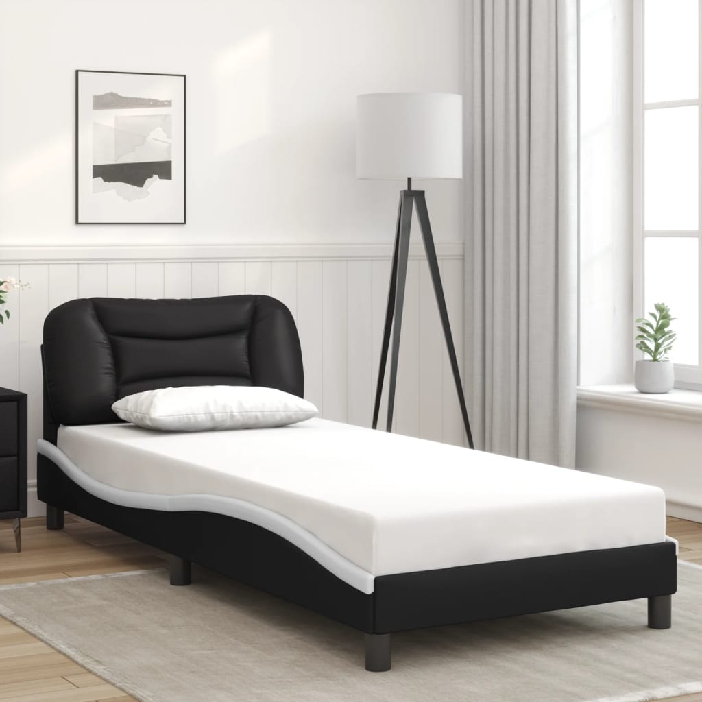 Bedframe zonder matras "Hvar" kunstleer zwart en wit 80x200 cm is nu te koop bij PeponiXL, paradijselijk wonen!