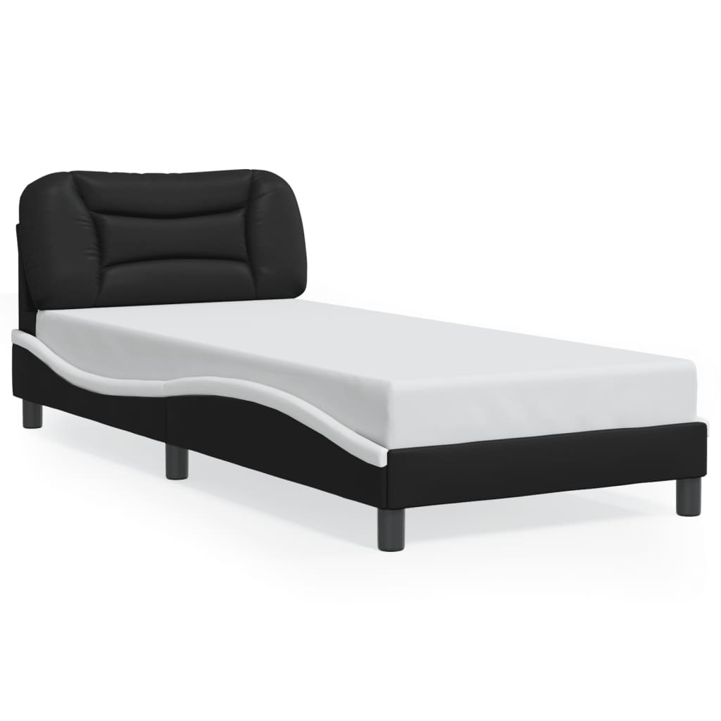 Bedframe zonder matras "Hvar" kunstleer zwart en wit 90x200 cm is nu te koop bij PeponiXL, paradijselijk wonen!