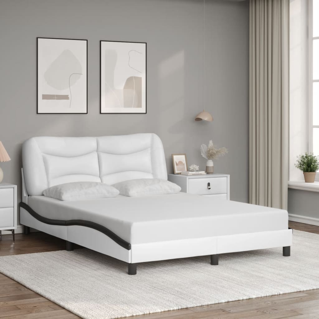Bedframe zonder matras "Hvar" kunstleer zwart en wit 140x200 cm is nu te koop bij PeponiXL, paradijselijk wonen!