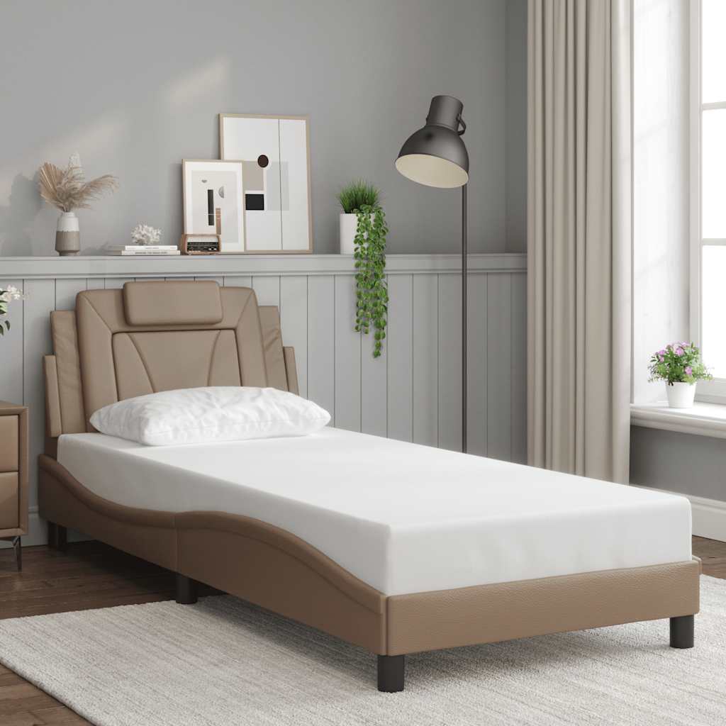 Bedframe "Viana" zonder matras kunstleer cappucinnokleurig 90x190 cm is nu te koop bij PeponiXL, paradijselijk wonen!