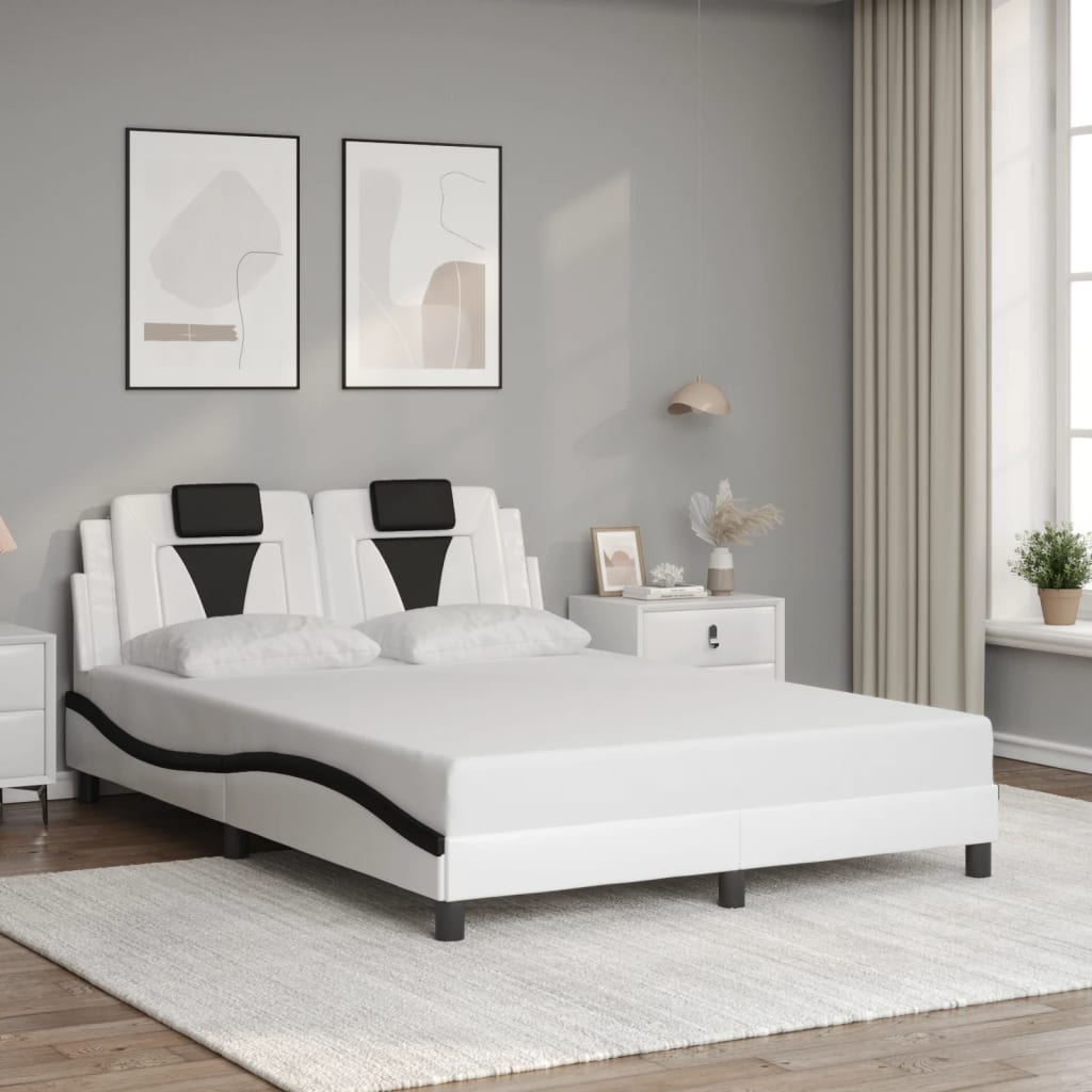 Bedframe "Viana" zonder matras kunstleer zwart en wit 140x200 cm is nu te koop bij PeponiXL, paradijselijk wonen!