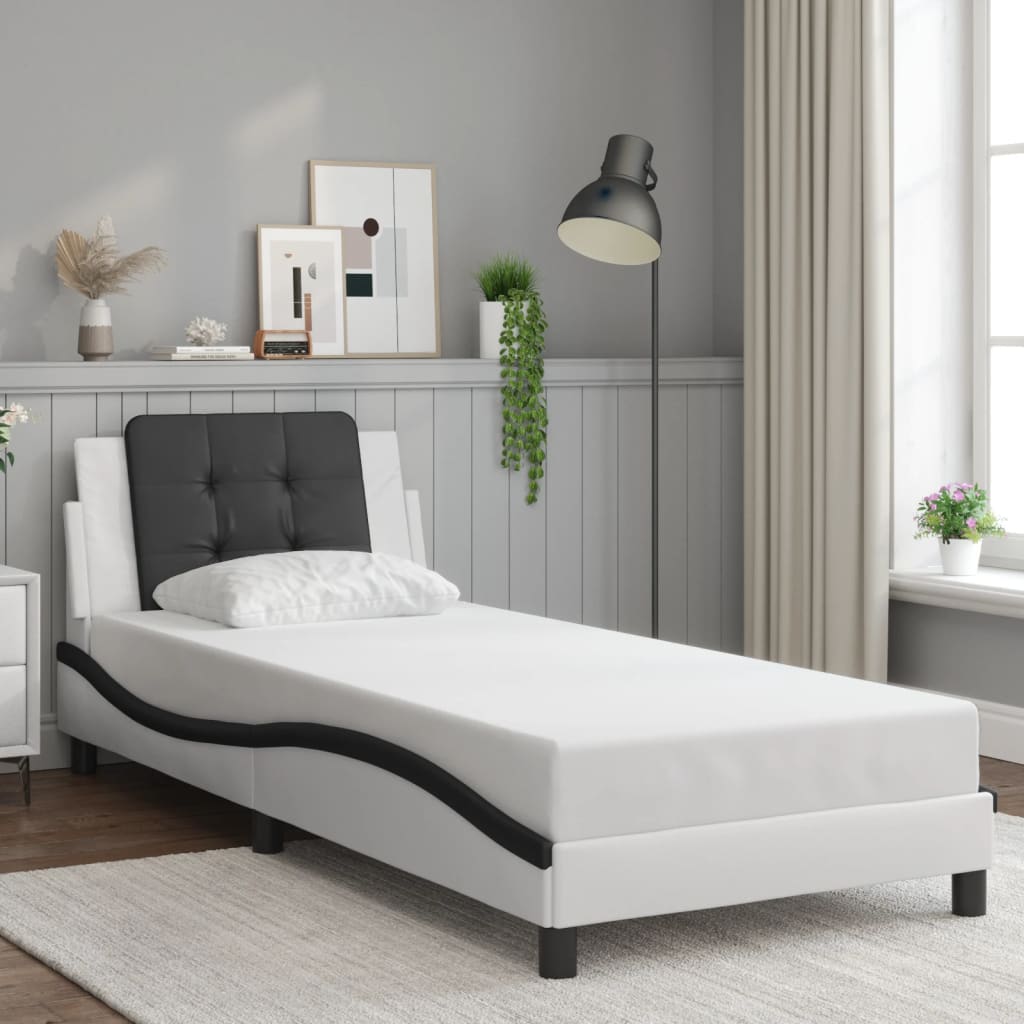 Bedframe zonder matras "Zadar" kunstleer zwart en wit 90x190 cm is nu te koop bij PeponiXL, paradijselijk wonen!