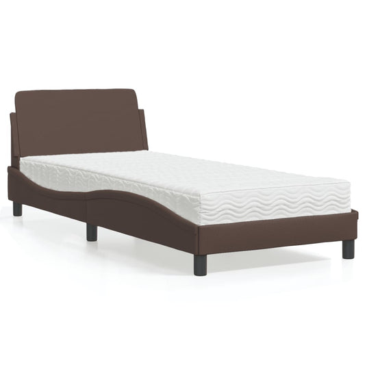 Bed met matras "Dover" kunstleer bruin 90x200 cm is nu te koop bij PeponiXL, paradijselijk wonen!