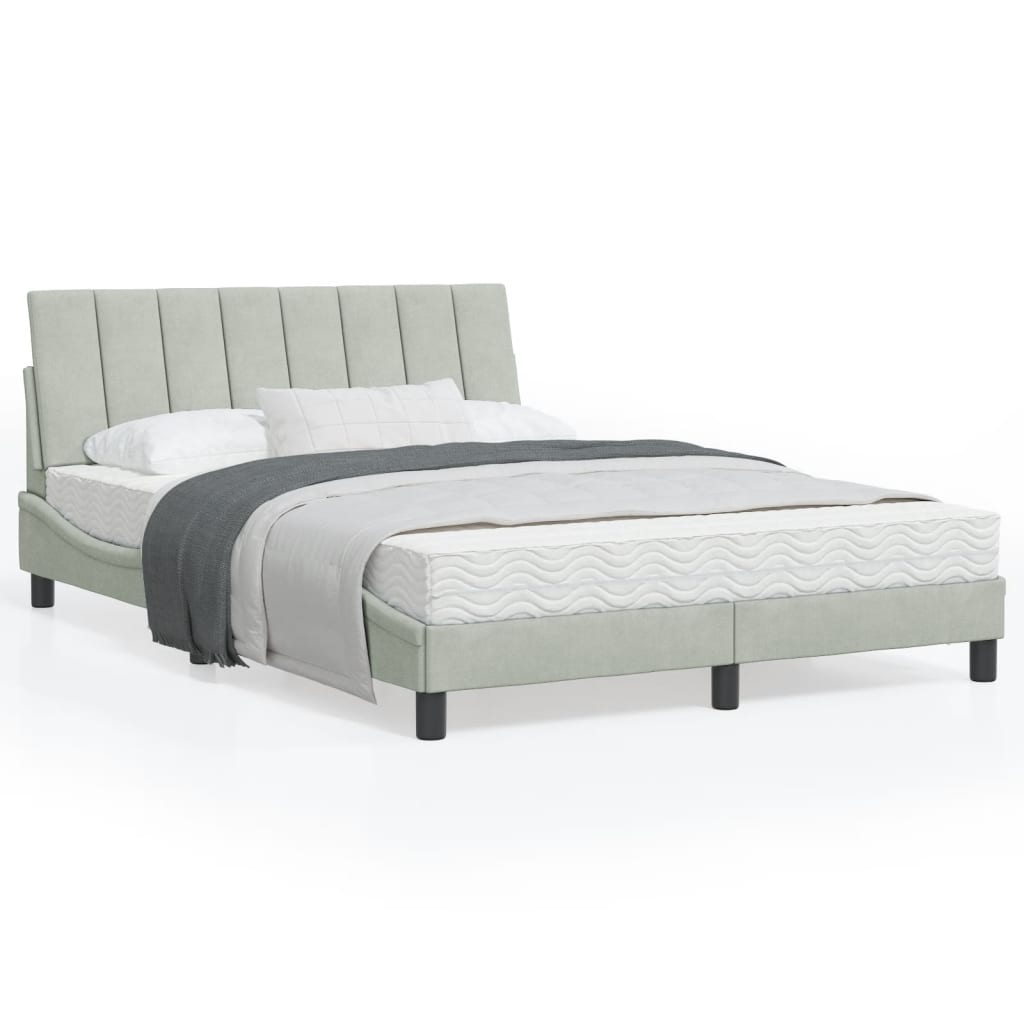 Bed met matras "Hanko" fluweel lichtgrijs 120x200 cm is nu te koop bij PeponiXL, paradijselijk wonen!