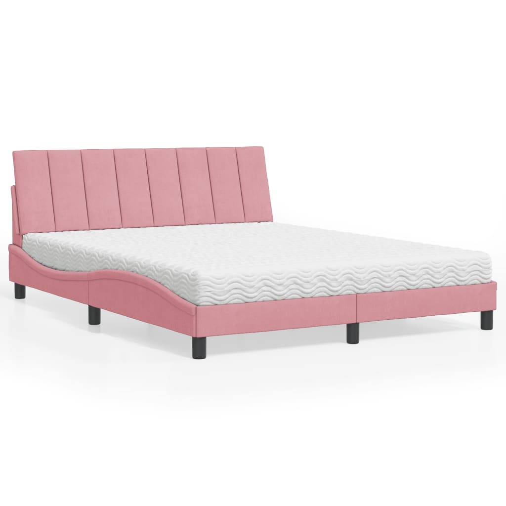 Bed met matras "Hanko" fluweel roze 160x200 cm is nu te koop bij PeponiXL, paradijselijk wonen!