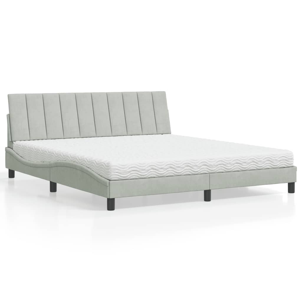 Bed met matras "Hanko" fluweel lichtgrijs 180x200 cm is nu te koop bij PeponiXL, paradijselijk wonen!