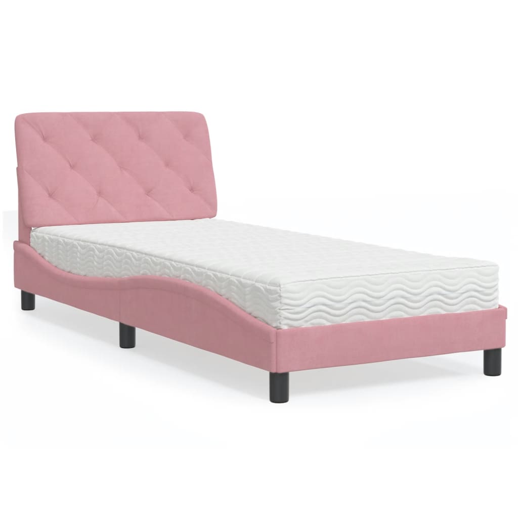 Bed met matras fluweel roze 80x200 cm is nu te koop bij PeponiXL, paradijselijk wonen!