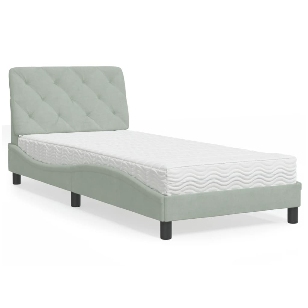 Bed met matras fluweel lichtgrijs 90x190 cm is nu te koop bij PeponiXL, paradijselijk wonen!