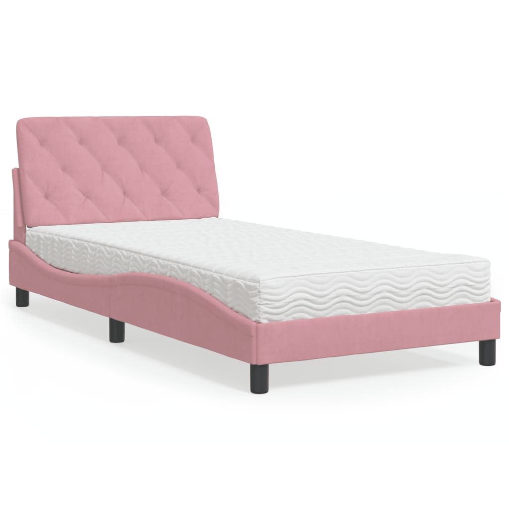 Bed met matras fluweel roze 100x200 cm is nu te koop bij PeponiXL, paradijselijk wonen!