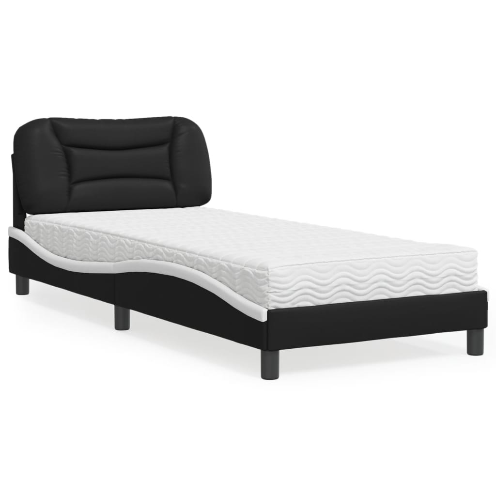 Bed met matras "Hvar" kunstleer zwart en wit 80x200 cm is nu te koop bij PeponiXL, paradijselijk wonen!