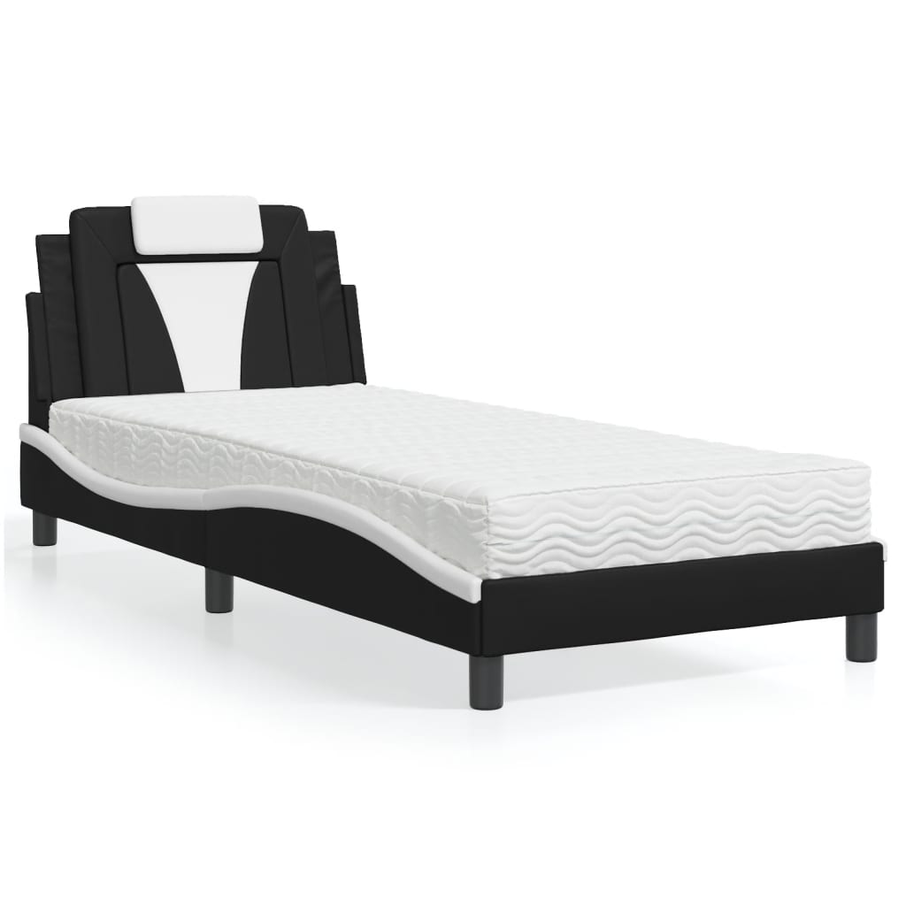 Bed "Viana" met matras kunstleer zwart en wit 80x200 cm is nu te koop bij PeponiXL, paradijselijk wonen!