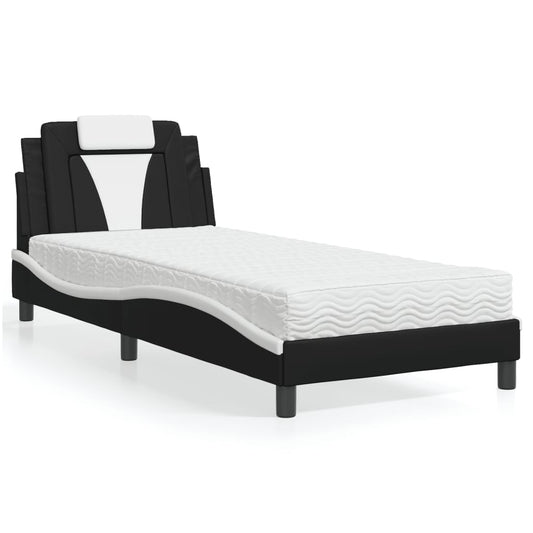 Bed "Viana" met matras kunstleer zwart en wit 90x190 cm is nu te koop bij PeponiXL, paradijselijk wonen!
