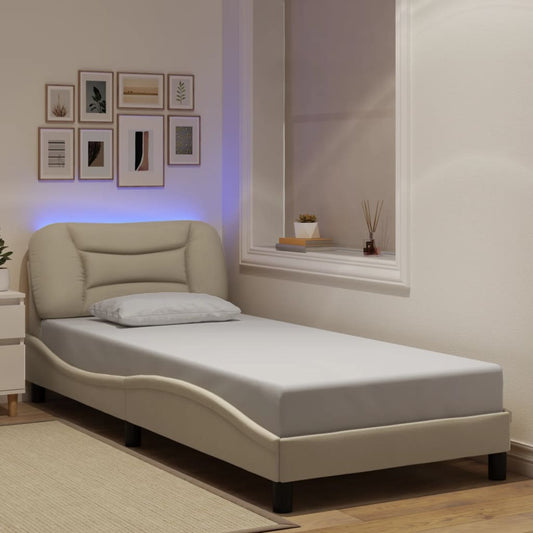 Bedframe met LED zonder matras "Hvar" 90x190 cm stof crèmekleurig is nu te koop bij PeponiXL, paradijselijk wonen!
