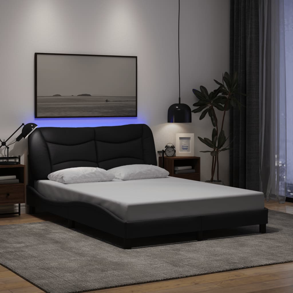 Bedframe met LED zonder matras "Hvar" 120x200 cm stof zwart is nu te koop bij PeponiXL, paradijselijk wonen!