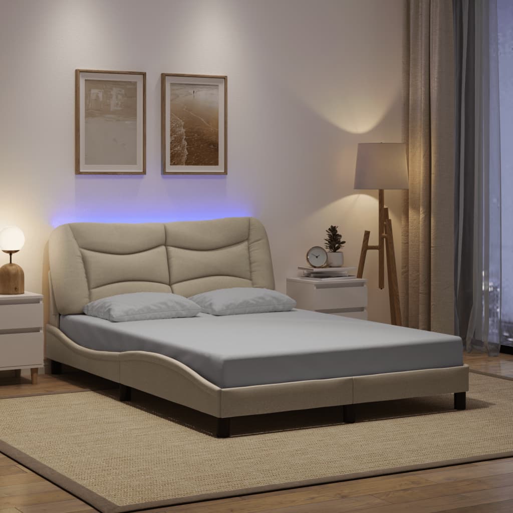 Bedframe met LED zonder matras "Hvar" 140x200 cm stof crème is nu te koop bij PeponiXL, paradijselijk wonen!