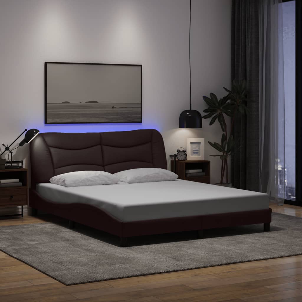 Bedframe met LED zonder matras "Hvar" 160x200 cm stof donkerbruin is nu te koop bij PeponiXL, paradijselijk wonen!