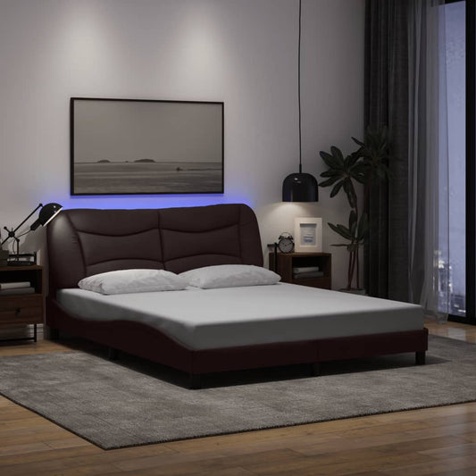 Bedframe met LED zonder matras "Hvar" 160x200 cm stof donkerbruin is nu te koop bij PeponiXL, paradijselijk wonen!