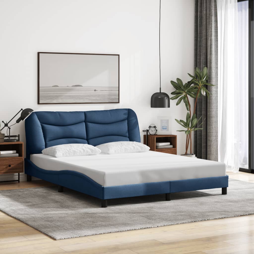 Bedframe met LED zonder matras "Hvar" 160x200 cm stof blauw is nu te koop bij PeponiXL, paradijselijk wonen!