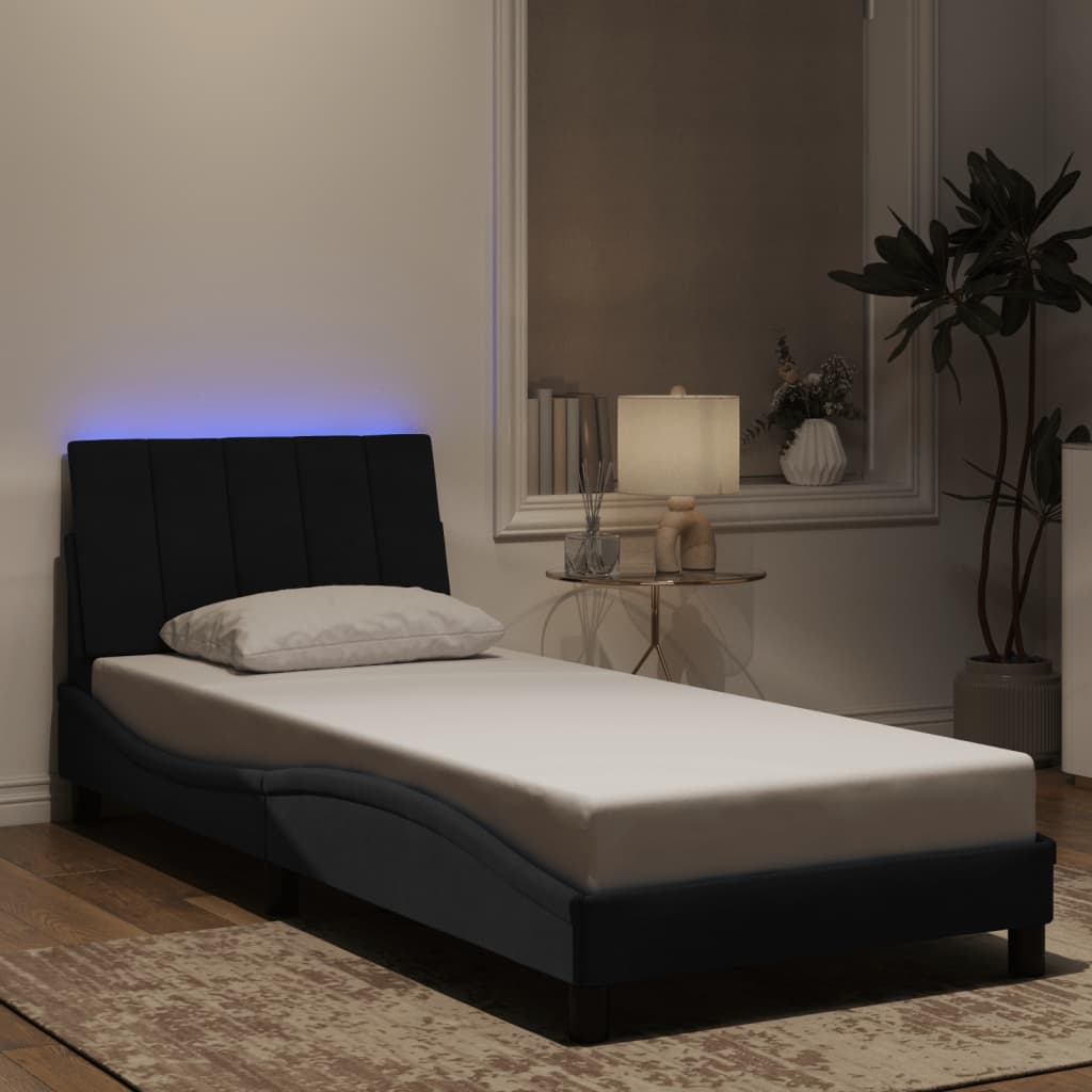 Bedframe met LED zonder matras "Hanko" fluweel zwart 90x190 cm is nu te koop bij PeponiXL, paradijselijk wonen!