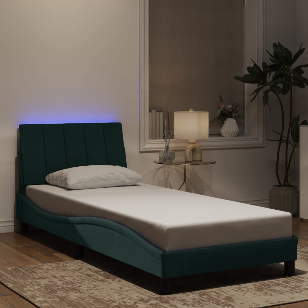 Bedframe met LED zonder matras "Hanko" fluweel donkergroen 90x190 cm is nu te koop bij PeponiXL, paradijselijk wonen!