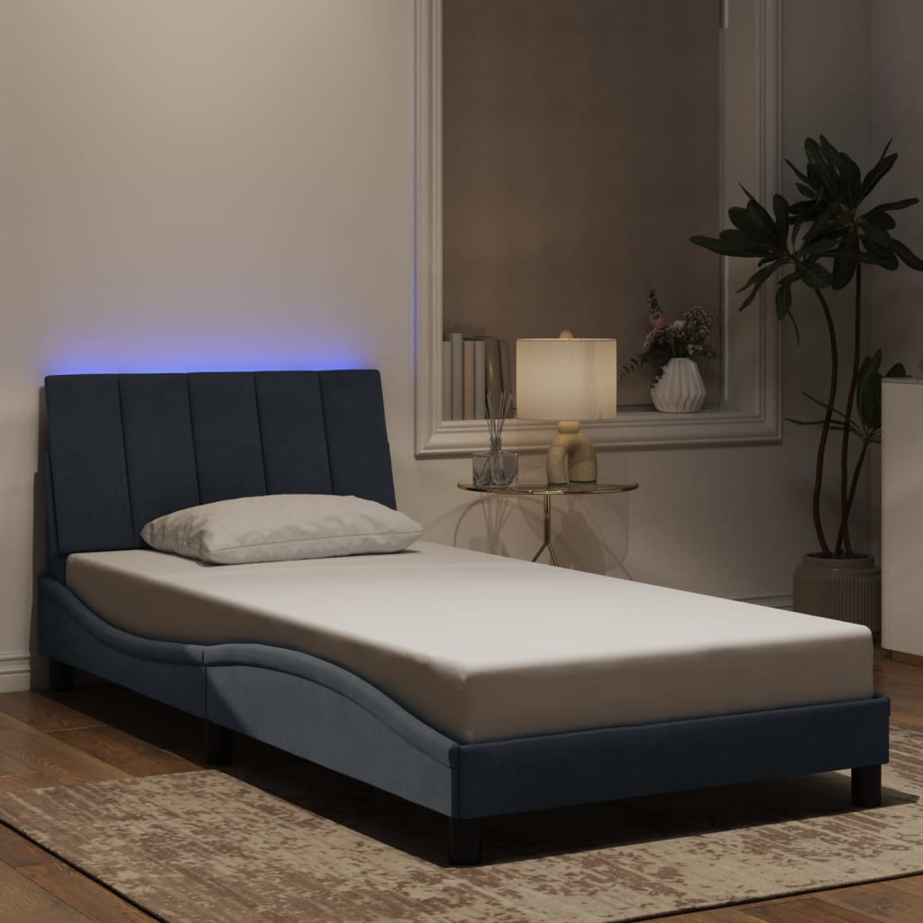 Bedframe met LED zonder matras "Hanko" fluweel donkergrijs 100x200 cm is nu te koop bij PeponiXL, paradijselijk wonen!