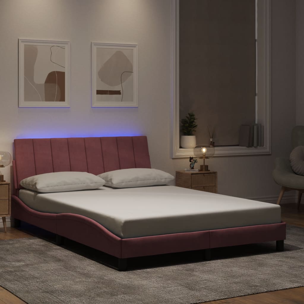 Bedframe met LED zonder matras "Hanko" fluweel roze 120x200 cm is nu te koop bij PeponiXL, paradijselijk wonen!