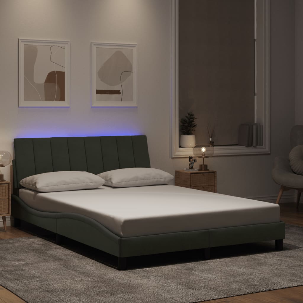 Bedframe met LED zonder matras "Hanko" fluweel lichtgrijs 140x200 cm is nu te koop bij PeponiXL, paradijselijk wonen!