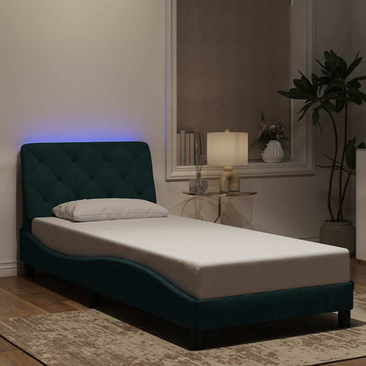 Bedframe met LED zonder matras fluweel donkergroen 90x190 cm is nu te koop bij PeponiXL, paradijselijk wonen!