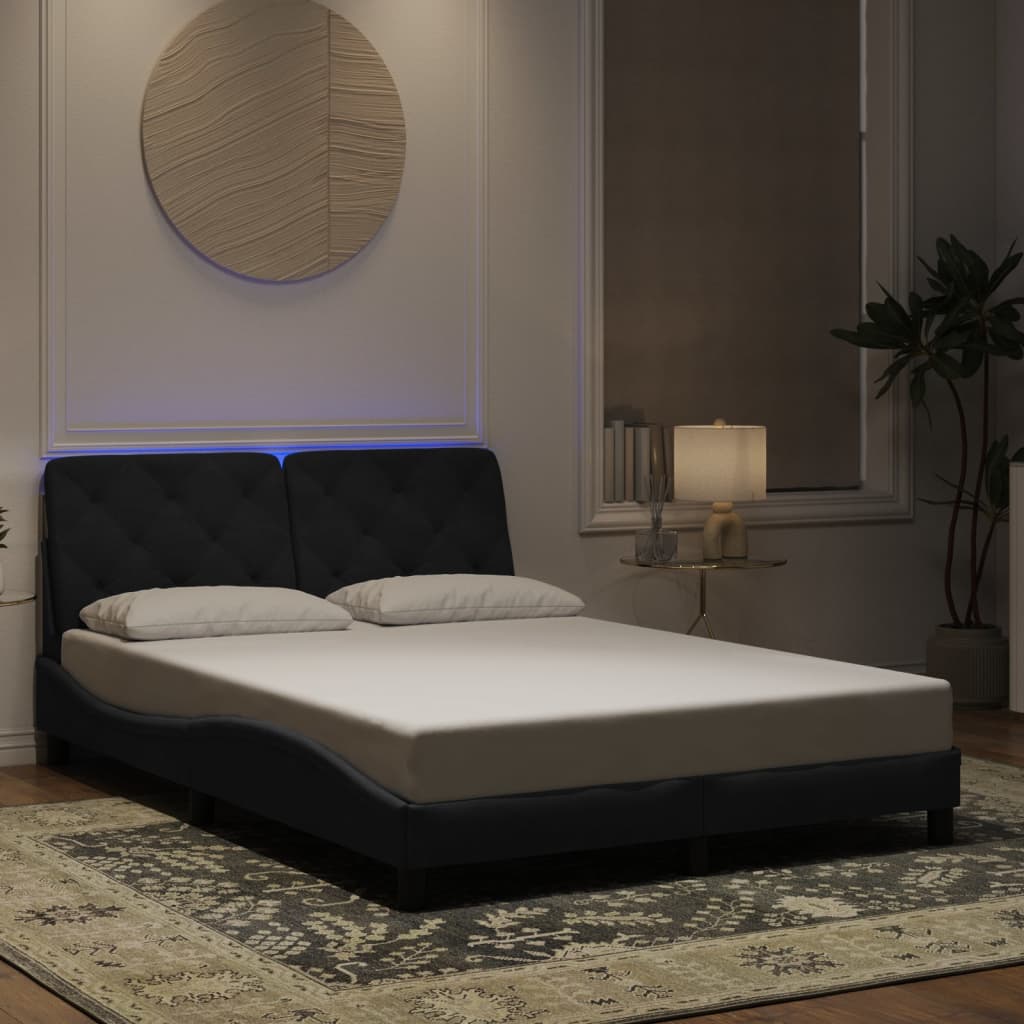 Bedframe met LED zonder matras fluweel zwart 140x190 cm is nu te koop bij PeponiXL, paradijselijk wonen!