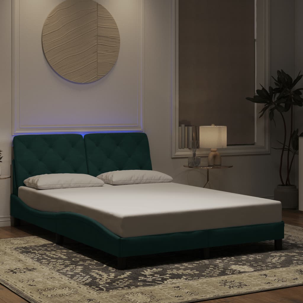Bedframe met LED zonder matras fluweel donkergroen 140x190 cm is nu te koop bij PeponiXL, paradijselijk wonen!