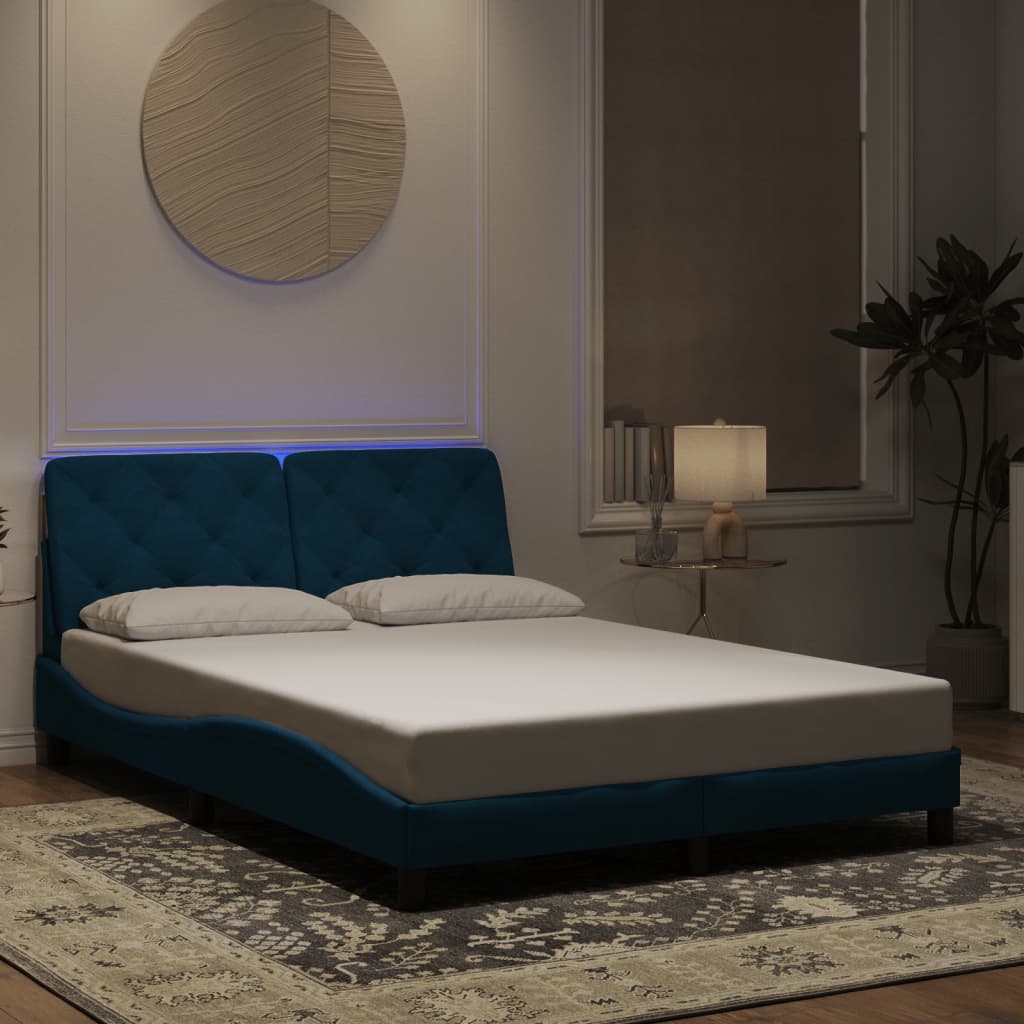 Bedframe met LED zonder matras fluweel blauw 140x200 cm is nu te koop bij PeponiXL, paradijselijk wonen!