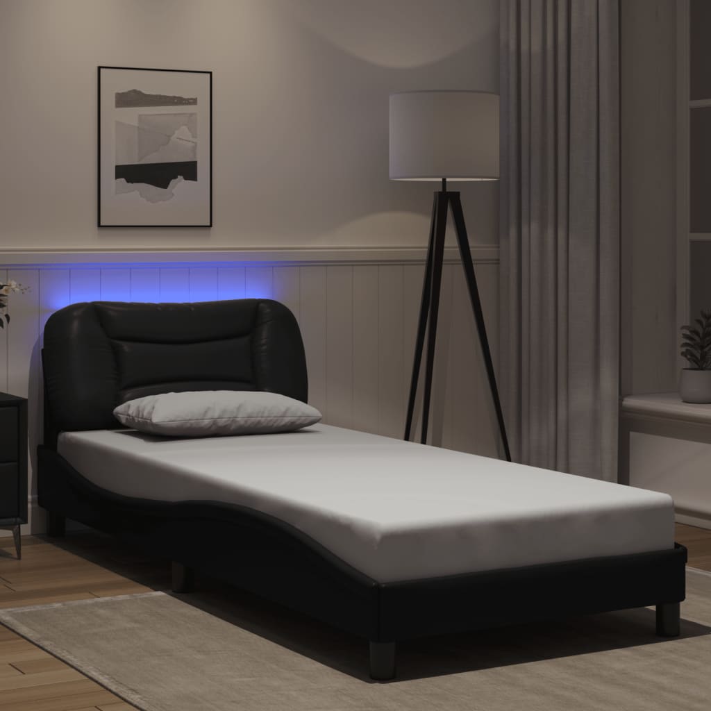 Bedframe met LED zonder matras "Hvar" zwart 80x200 cm is nu te koop bij PeponiXL, paradijselijk wonen!