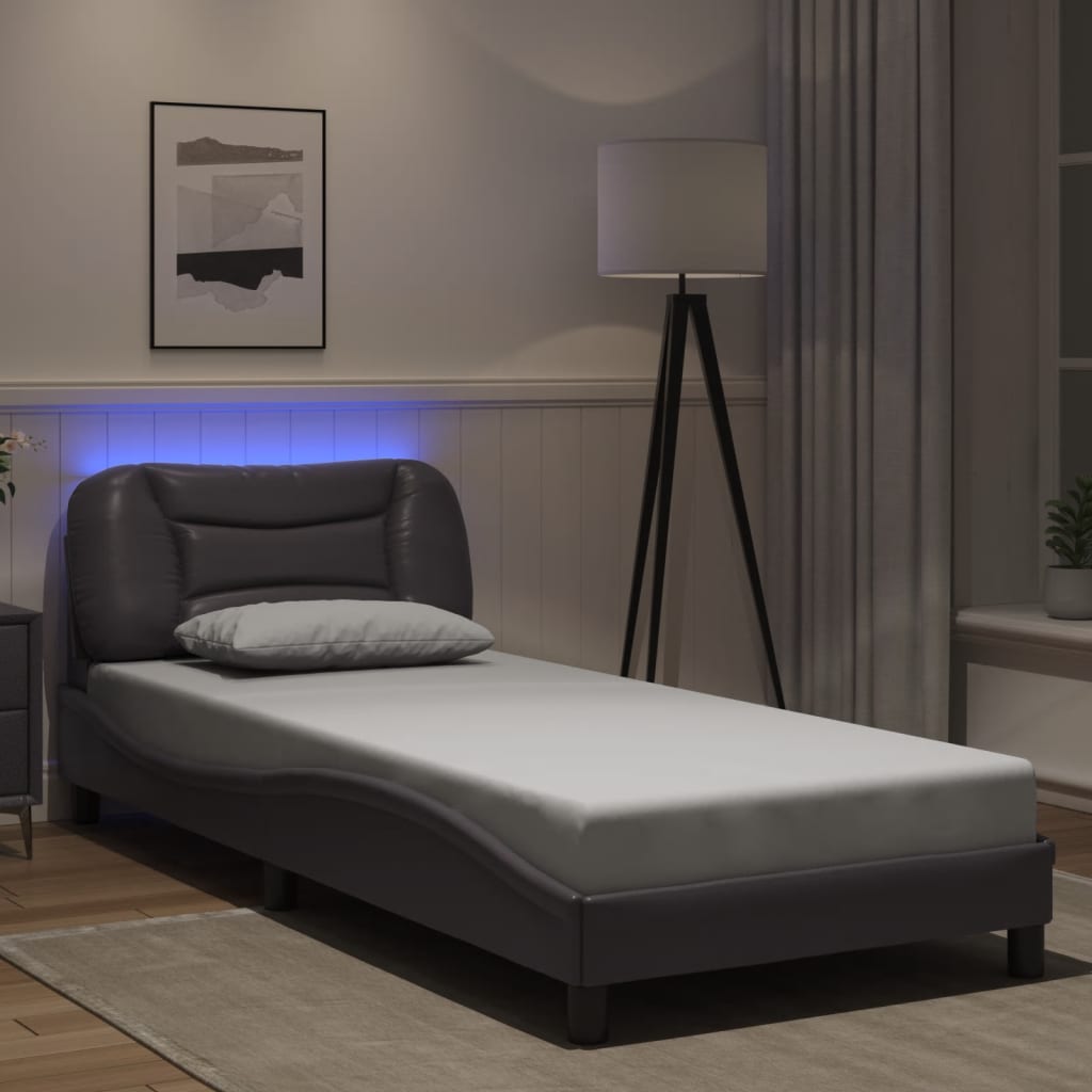 Bedframe met LED zonder matras "Hvar" grijs 80x200 cm is nu te koop bij PeponiXL, paradijselijk wonen!