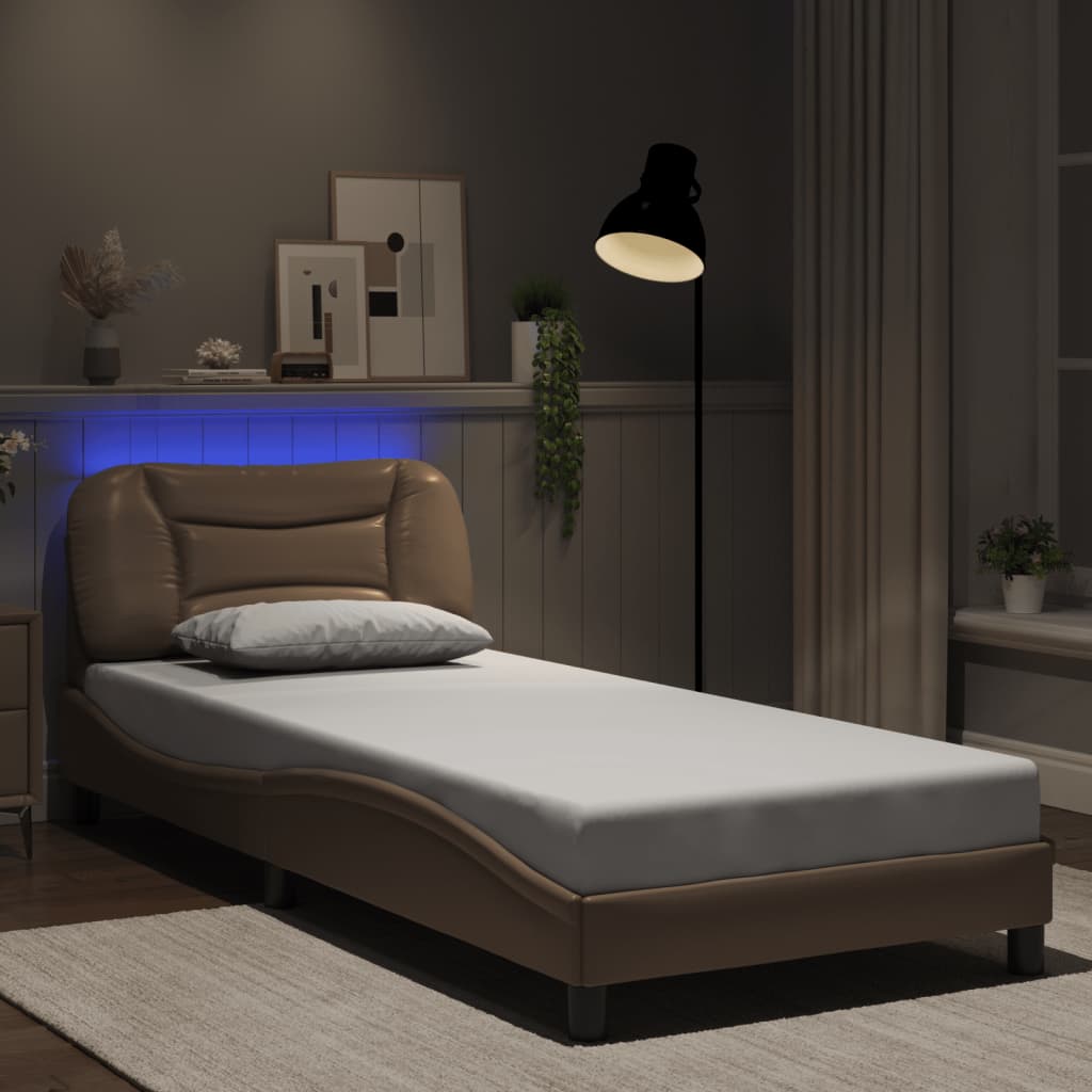 Bedframe met LED zonder matras "Hvar" cappuccino 90x190 cm is nu te koop bij PeponiXL, paradijselijk wonen!