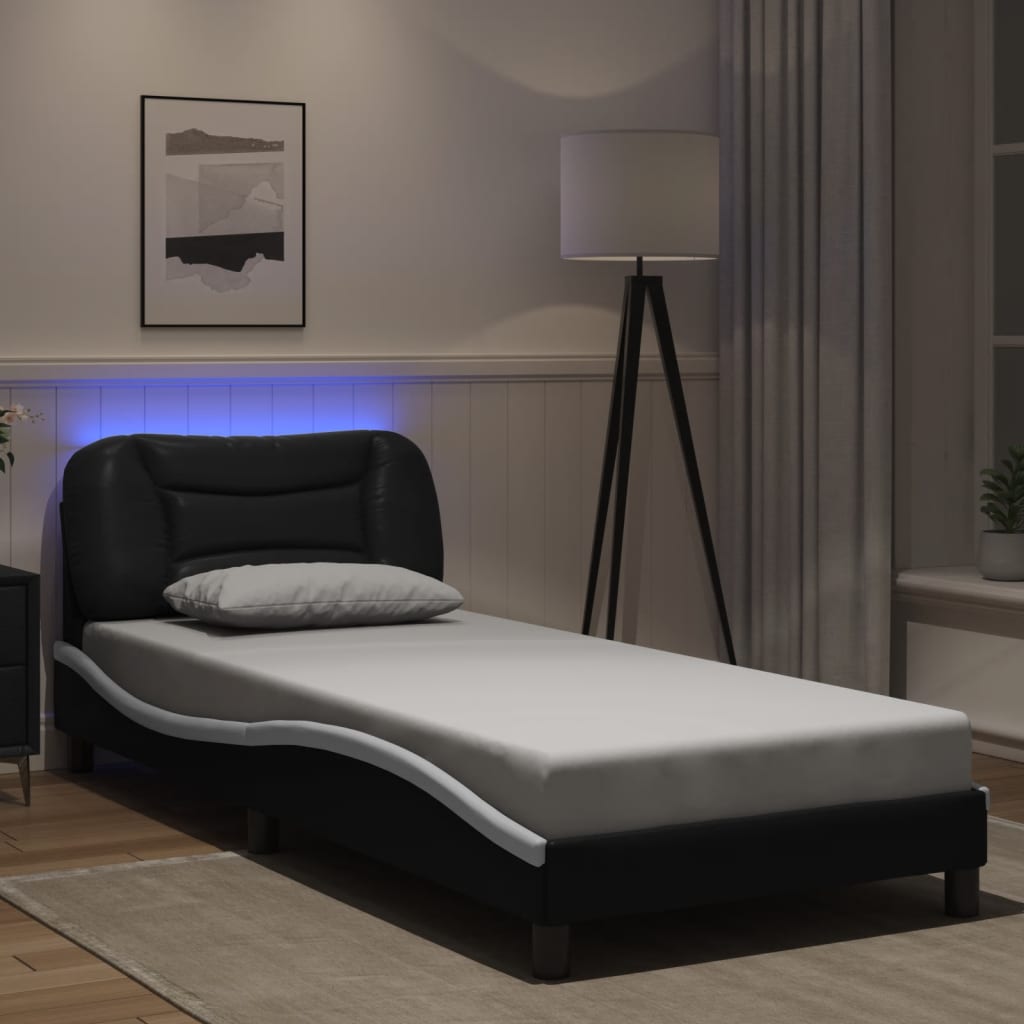 Bedframe met LED zonder matras "Hvar" zwart en wit 90x200 cm is nu te koop bij PeponiXL, paradijselijk wonen!