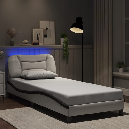 Bedframe met LED zonder matras "Hvar" wit en zwart 90x200 cm is nu te koop bij PeponiXL, paradijselijk wonen!