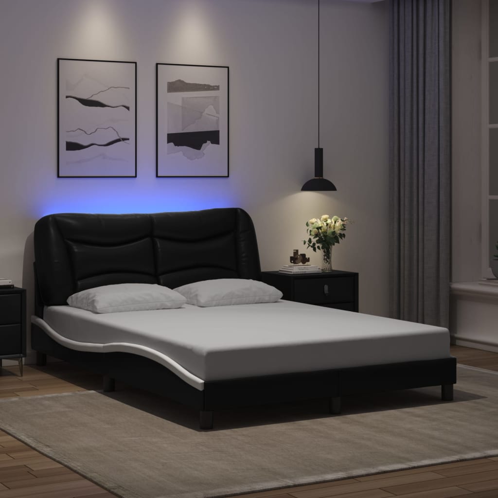 Bedframe met LED zonder matras "Hvar" zwart en wit 120x200 cm is nu te koop bij PeponiXL, paradijselijk wonen!