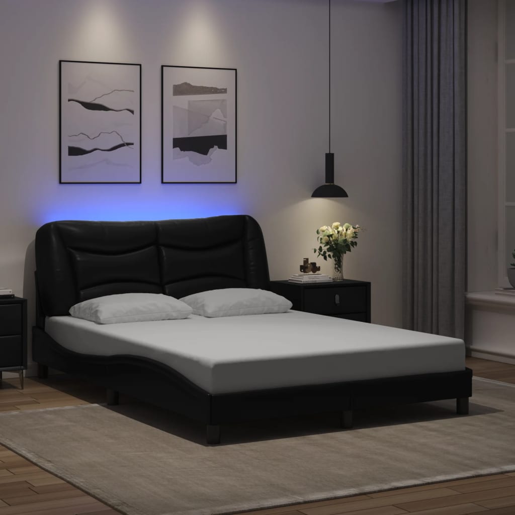 Bedframe met LED zonder matras "Hvar" zwart 140x190 cm is nu te koop bij PeponiXL, paradijselijk wonen!