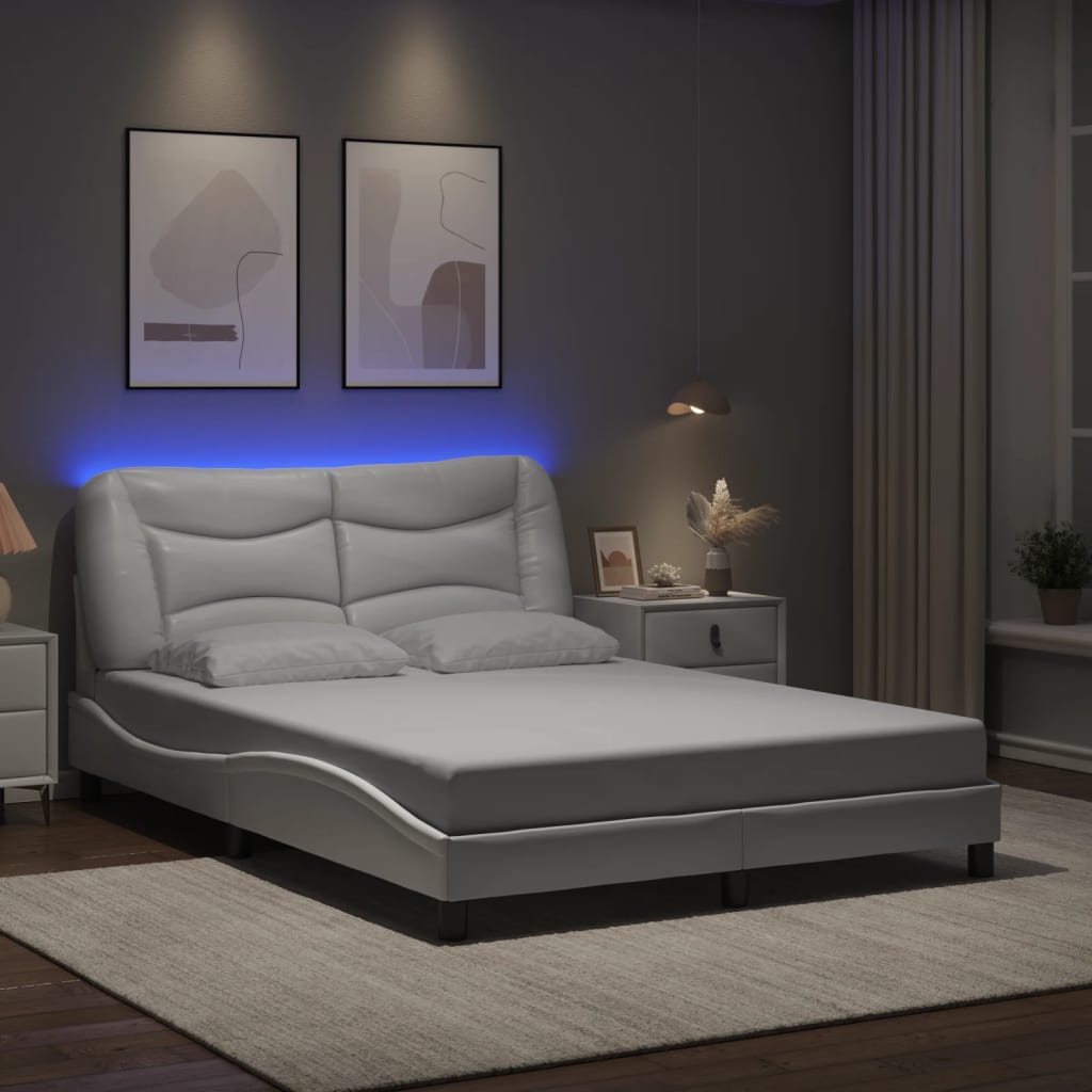 Bedframe met LED zonder matras "Hvar" wit 140x190 cm is nu te koop bij PeponiXL, paradijselijk wonen!