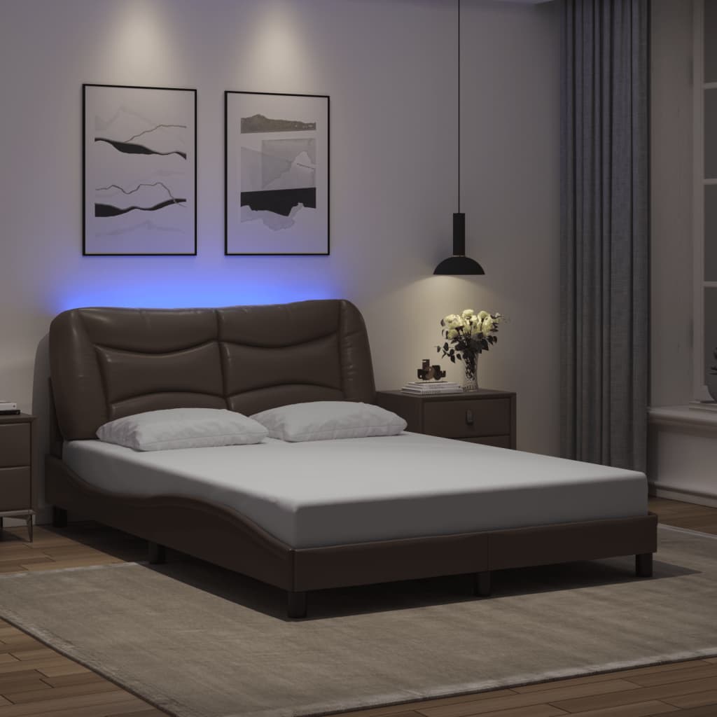 Bedframe met LED zonder matras "Hvar" bruin 140x190 cm is nu te koop bij PeponiXL, paradijselijk wonen!