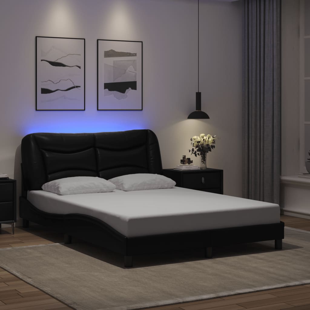 Bedframe met LED-verlichting kunstleer zwart 140x200 cm is nu te koop bij PeponiXL, paradijselijk wonen!