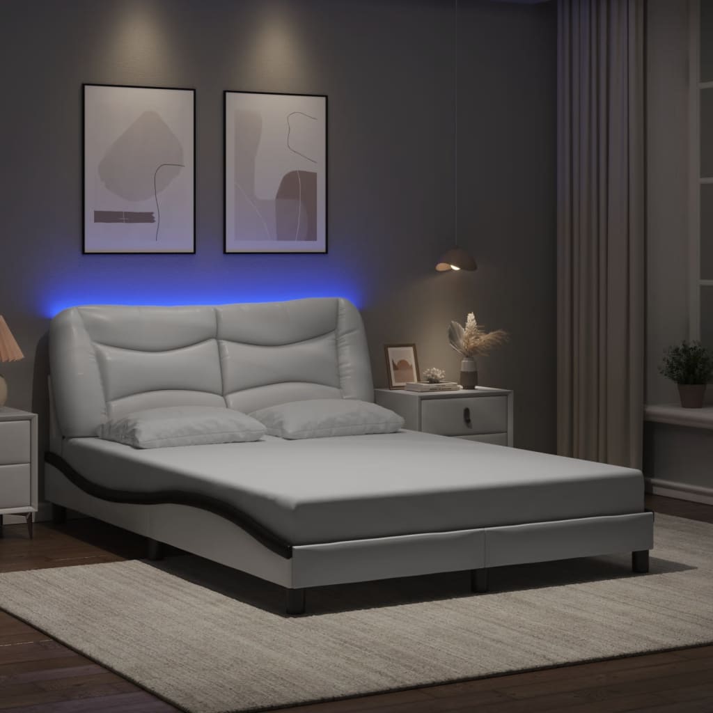 Bedframe met LED-verlichting kunstleer wit en zwart 140x200 cm is nu te koop bij PeponiXL, paradijselijk wonen!
