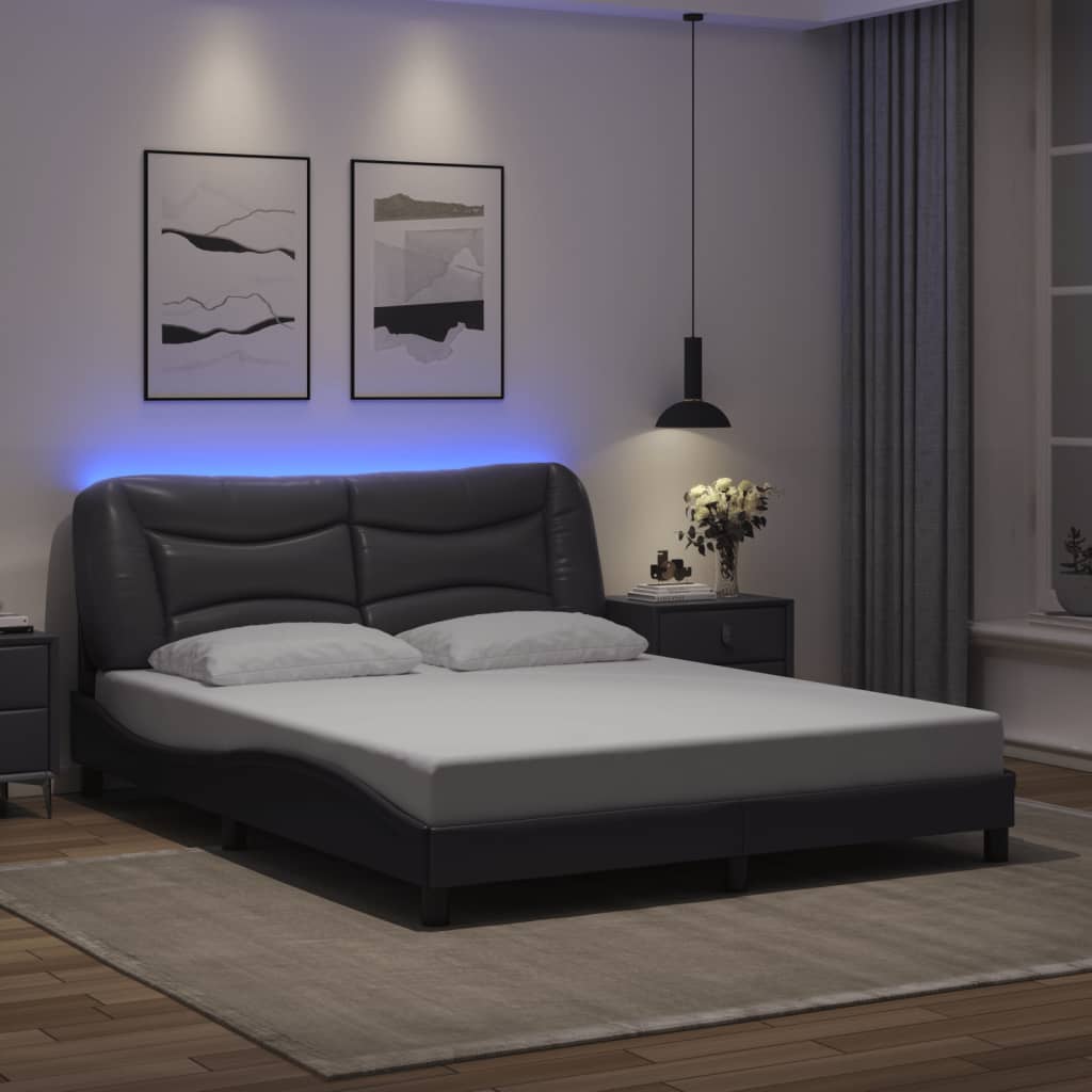 Bedframe met LED-verlichting kunstleer grijs 160x200 cm is nu te koop bij PeponiXL, paradijselijk wonen!