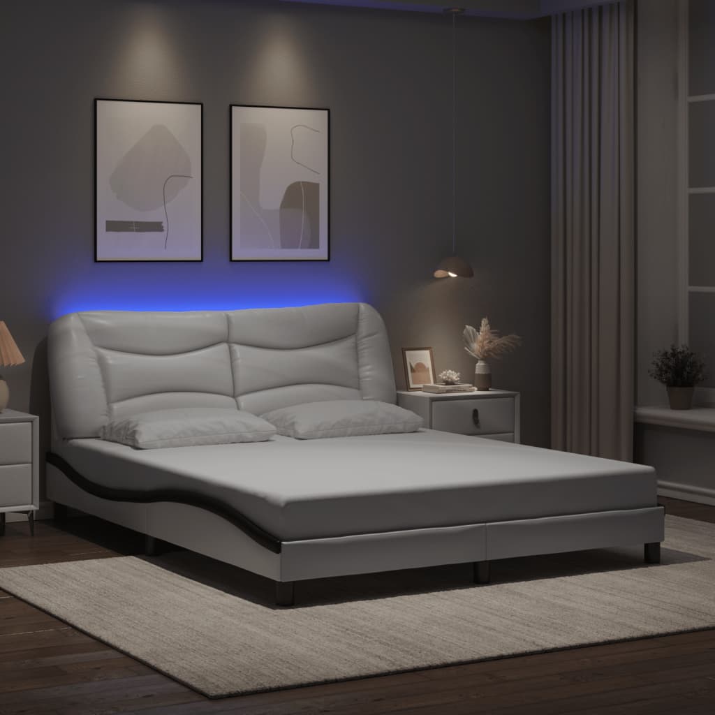 Bedframe met LED-verlichting kunstleer wit en zwart 160x200 cm is nu te koop bij PeponiXL, paradijselijk wonen!