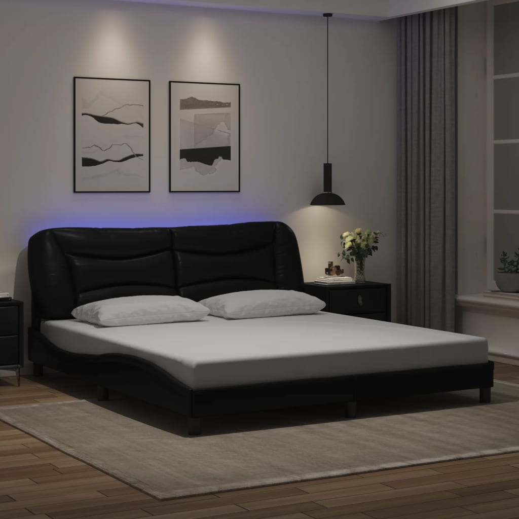 Bedframe met LED zonder matras "Hvar" zwart 180x200 cm is nu te koop bij PeponiXL, paradijselijk wonen!
