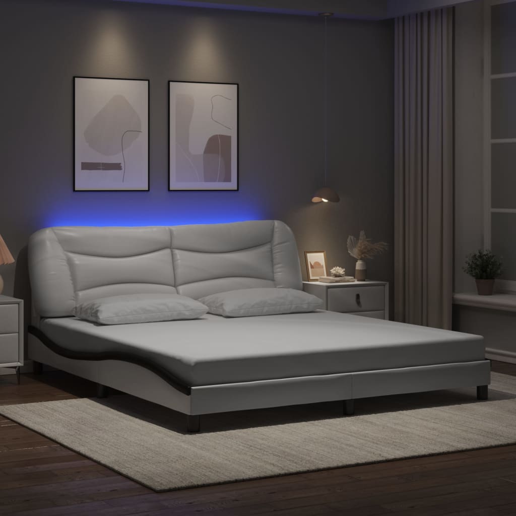 Bedframe met LED zonder matras "Hvar" wit en zwart 180x200 cm is nu te koop bij PeponiXL, paradijselijk wonen!